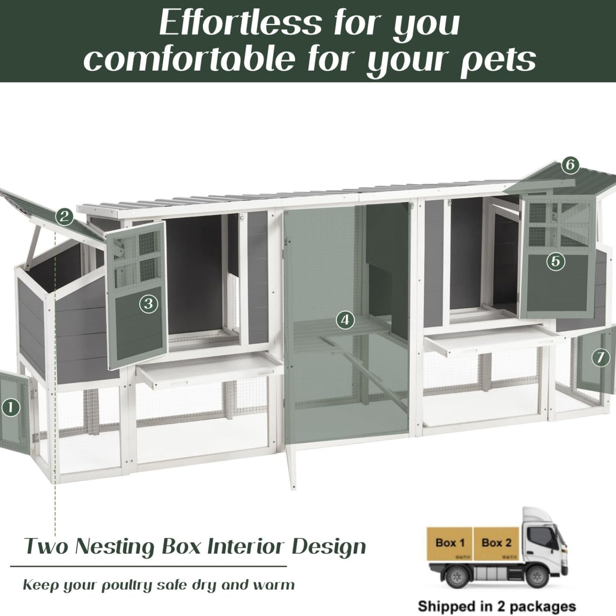98" Large Chicken Coop For 6-8 Chickens | Wooden Chicken Hutch With Nesting Boxes, Outdoor Hen House Chicken Cage By Yodolla