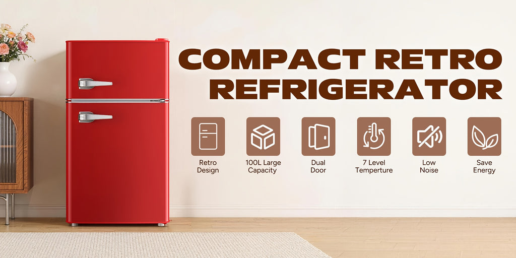 Retro Mini Fridge With Freezer 3.8 Cu. Ft, Small Refrigerator With 7 Level Adjustable Thermostat, Compact Classic Dual Door Fridge Removable Glass Shelves For Apartments, Dorm, Office