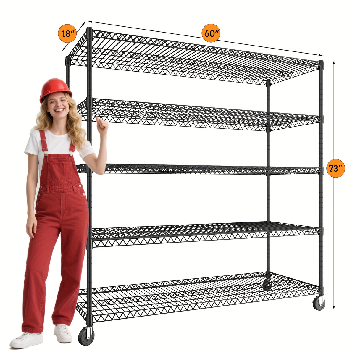 REIBII Storage Shelves 3200 LBS Capacity Wire Shelving with Wheels Heavy Duty Metal Shelf for Warehouses, Garage, Kitchens, School, Commercial Shelf, 73" H X 60" W X 18" D, Standing Shelf