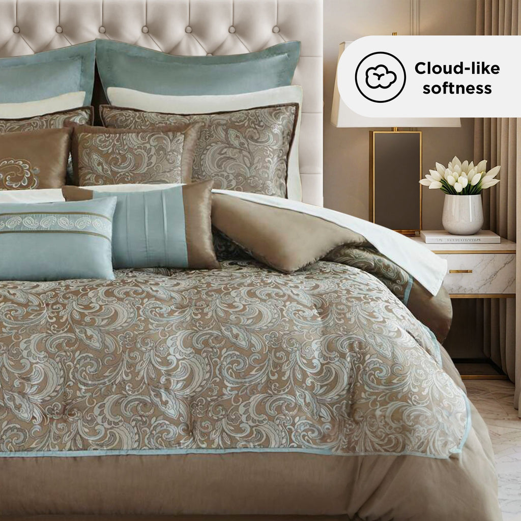 24-Piece Jacquard Paisley Comforter Set, Luxury Bedding Set, Room in a Bag, Bed in a Bag, Queen, King, CalKing, Sheet, Panels