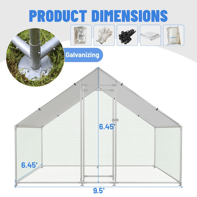 Large Spire Metal Chicken Coop, Waterproof And UV Resistant, Suitable For Outdoor Patio Farms To Raise Poultry Chickens, Ducks And Rabbits, Without Battery