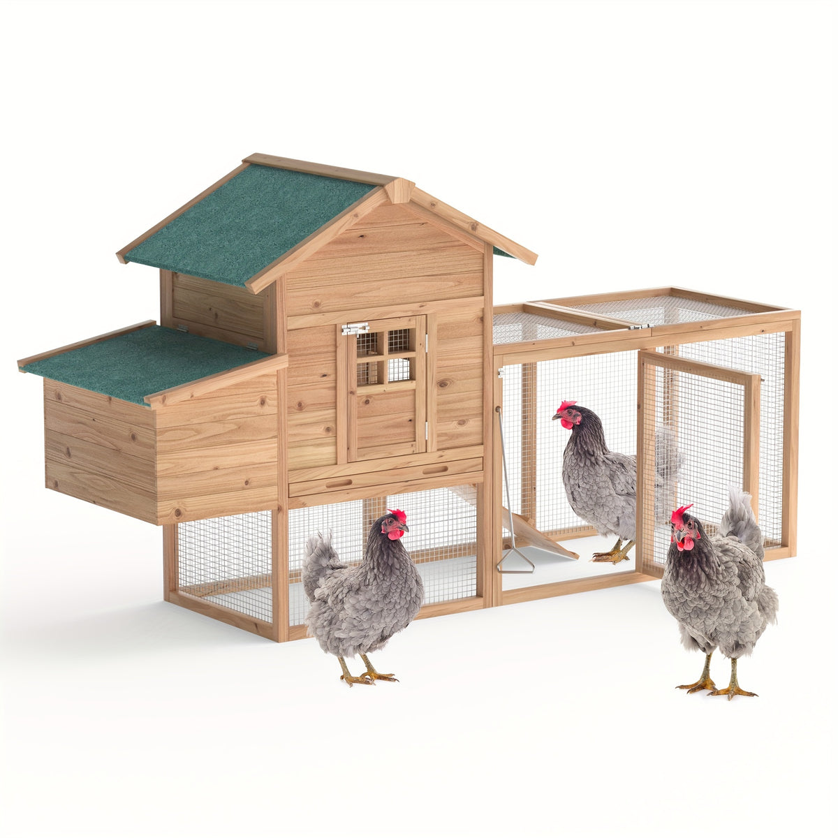 GOJOOASIS 80" Chicken Coop For 2-4 Chickens Outdoor Wooden Hen House Poultry Pet Hutch For Backyard W/Run Cage & Nesting Box, Without Battery