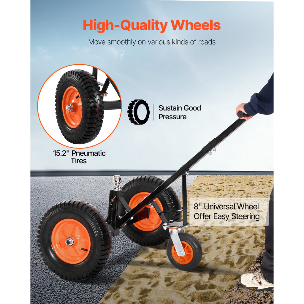 VEVOR 1200lbs Trailer Dolly 18 and 22 in Adjustable Height 2 in Ball 15.2 in Tires