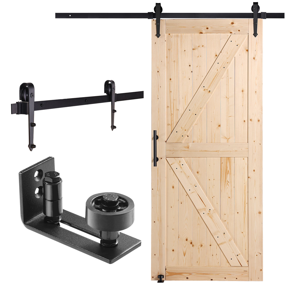 VEVOR Barn Door and Hardware Kit, 30/36" x 84" Wood Sliding Barn Door, Smoothly and Quietly, Barn Door Kit with 8-in-1 Floor Guide and Door Handle, Spruce Wood Panelled Slab, Easy to Install