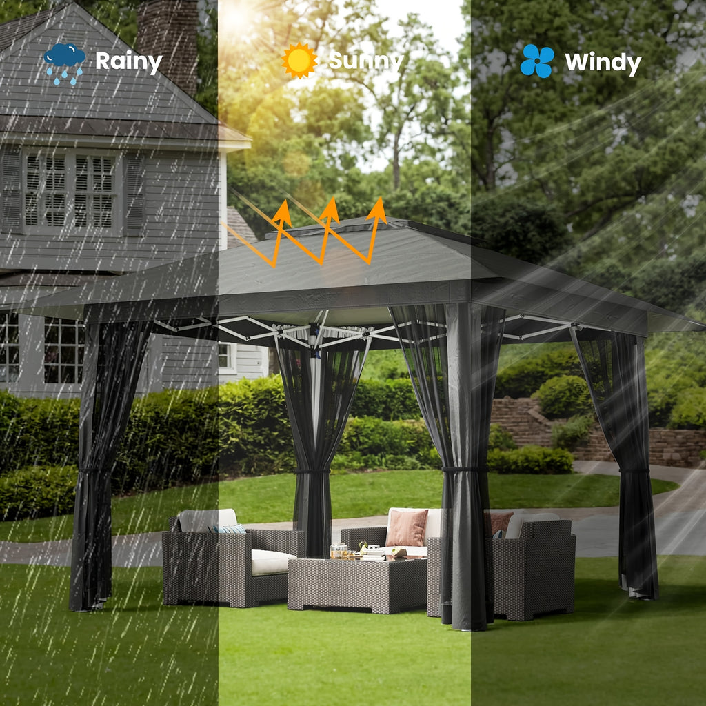 13 x 13 Ft Pop-Up Gazebo Tent with Mosquito Netting and Portable Roller Bag for Backyard or Garden Use
