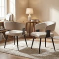 Modern Dining Chairs Set Of 2, Upholstered Faux Leather Kitchen Side Chairs with Curved Open Back, Easy Assembly for Dining Room, Restaurant, Cafe, Warm