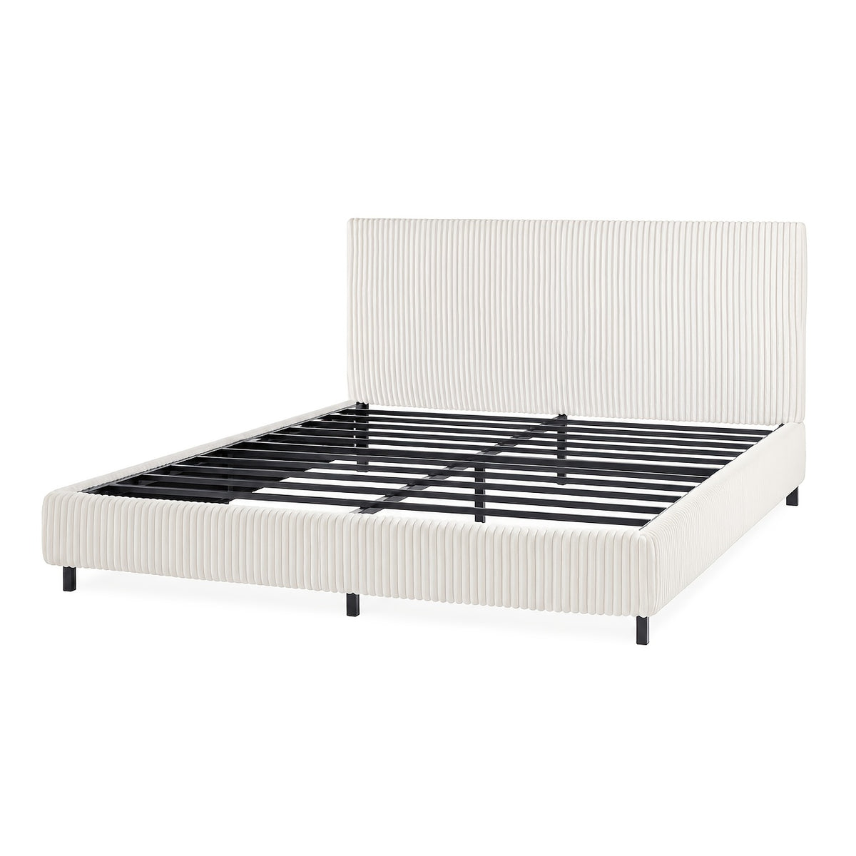 Platform Bed Frame with Upholstered Corduroy Headboard, Fully Padded 3.5" Thick Gap-Free Design, Heavy Duty Metal Slats, No Box Spring Required
