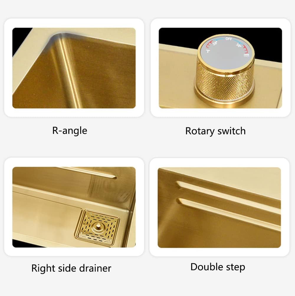 33x22 INCH Gold Flying Rain Drop In Stainless Steel Watefall Kitchen Sink Single Bowl with Pull Down Faucet Set