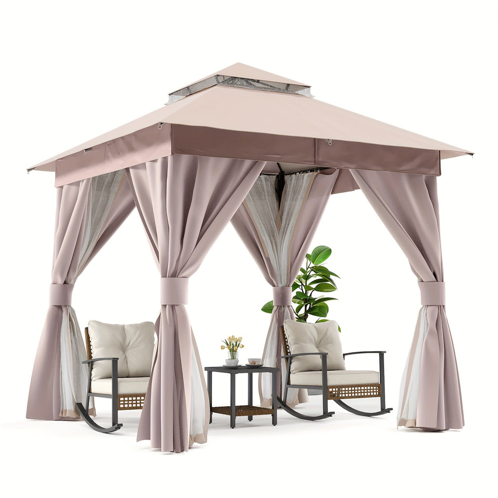 LAUSAINT HOME 8'x8' Heavy-Duty Outdoor Gazebo with Expansion Bolts, Double Roof & Mosquito Netting - Galvanized, UV-Resistant Canopy Tent, Privacy Screens & Curtains Compatible for Backyard, Garden, Parties (2024 Model, Sun Loungers For The Garden, Backya