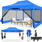 Hoteel 10x15 Heavy Duty Pop Up Canopy Tent with 4 Sidewalls, Commercial Gazebo Party Tent with Mosquito Netting Wall Easy Up Outdoor Instant Screen Tent for Backyard, Beach, Patio, Garden