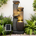 Solar Outdoor Water Fountain, 38.2-Inch 4-Tier Cascading Bowls and Stacked Stones with LED Lights