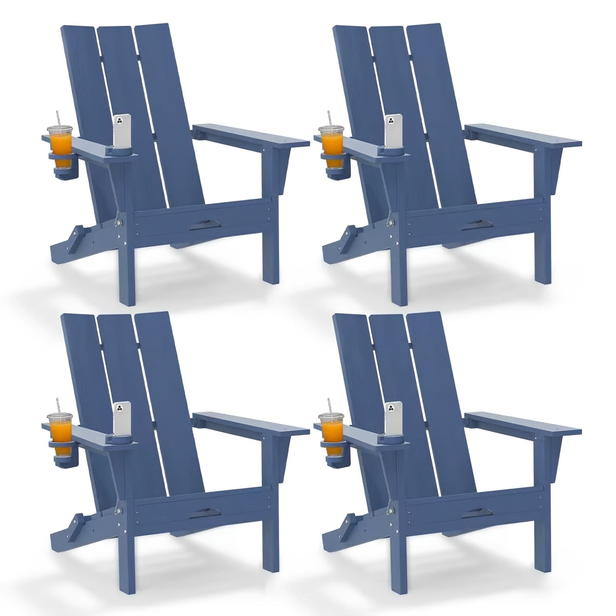 LEASBAR Folding Adirondack Chair Outdoor Fire Pit Chair For Patio Garden Backyard Pool Deck With Phone Holder And Cup Holder, Heavy All-Weather HDPE Comfortable Campfire Chairs Poolside Lawn 1pc, 2pcs, 3pcs(2pcs Chair+1table), 4pcs