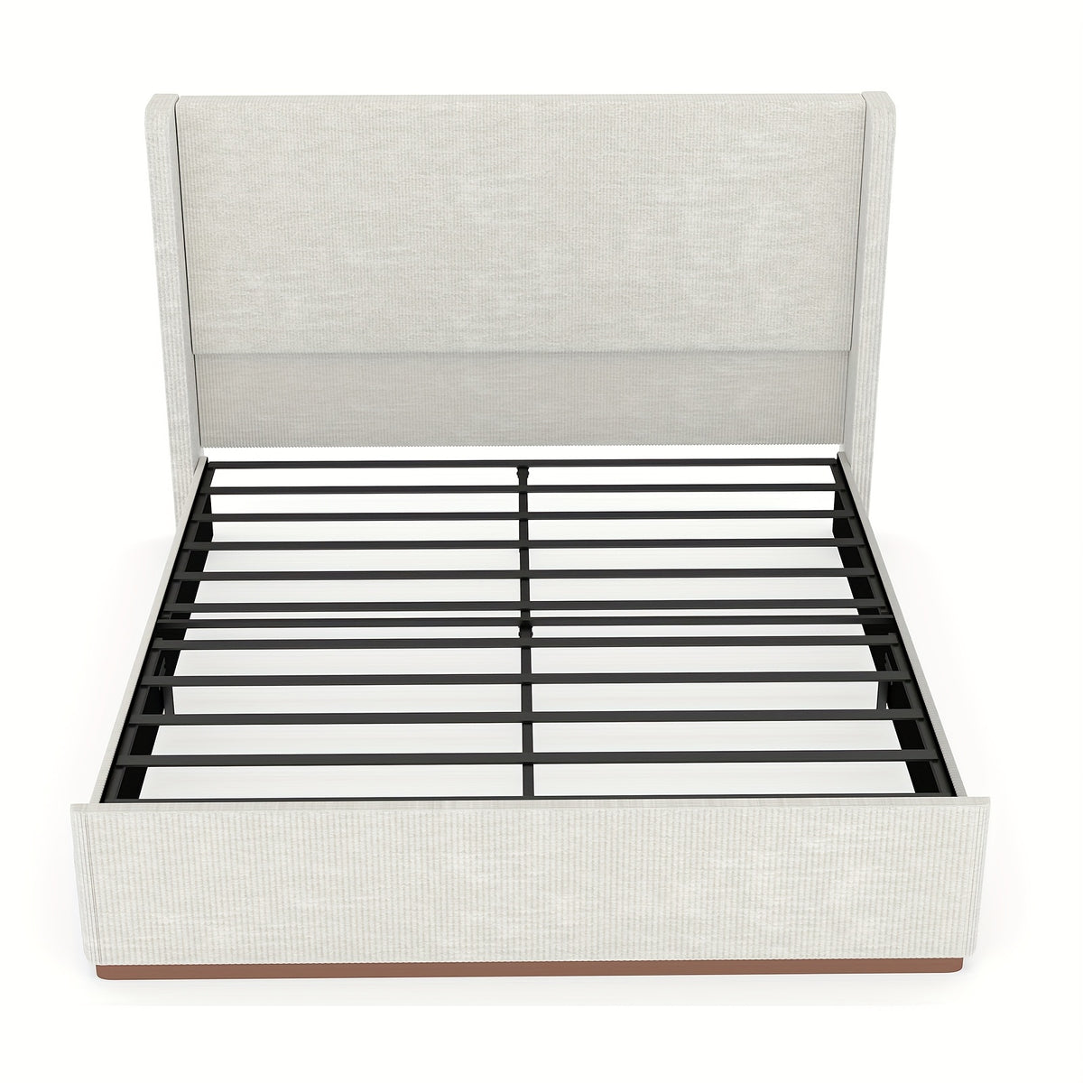 Queen/King Size Upholstered Platform Bed Frame with Vertical Channel Tufted Wingback Headboard, Soft Corduroy Bed with Solid Steel Slats, No Box Spring Needed, Noise Free, Easy Assembly, Modern White