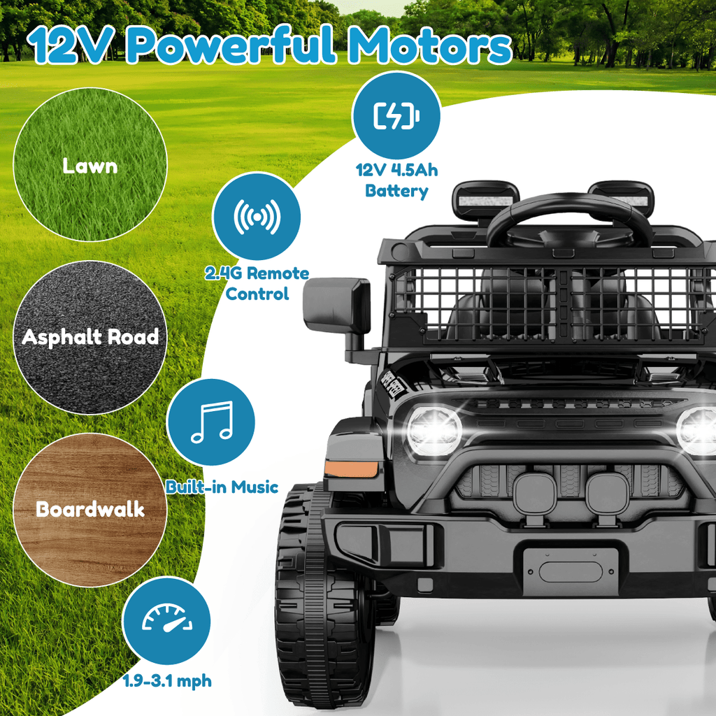 12V Ride On Car, Electric Car for Kids, with Parent Remote & Music Player, Spring Suspension for Comfortable Ride, Seat Harness Protection, Locking Doors, Outdoor Toy Car