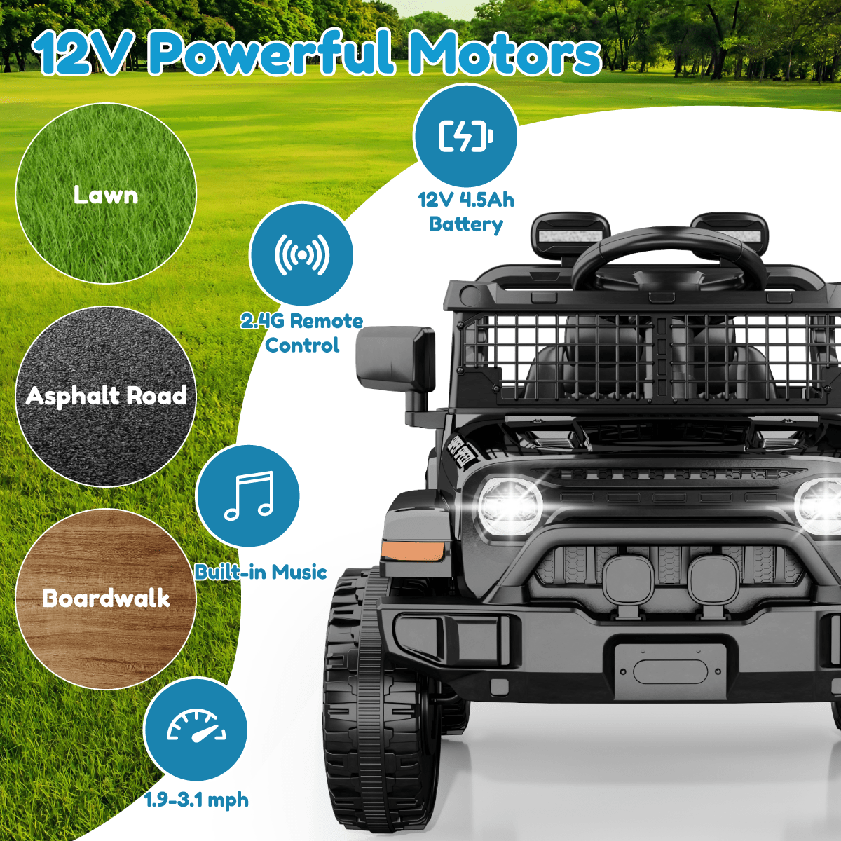 12V Ride On Car, Electric Car for Kids, with Parent Remote & Music Player, Spring Suspension for Comfortable Ride, Seat Harness Protection, Locking Doors, Outdoor Toy Car