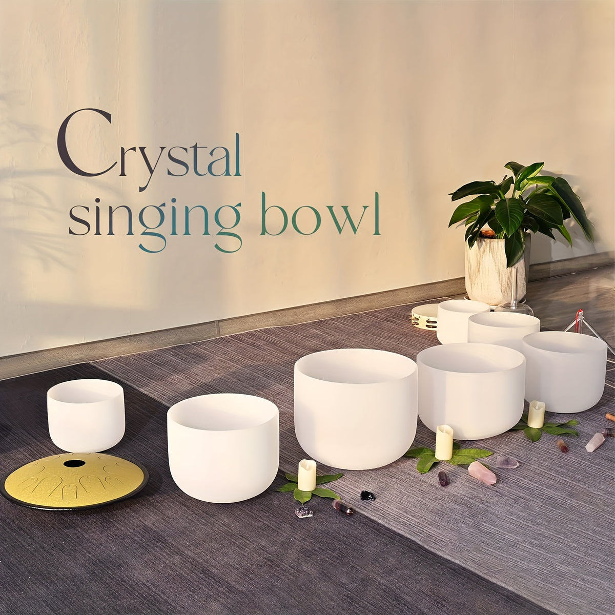 432Hz 6"-12" Set of 7 Chakra Frosted Quartz Crystal Singing Bowl Sound Bath Bags, Frosted Chakra Quartz Crystal Singing Bowls for Bath Sound Bowls Meditation Set Yoga
