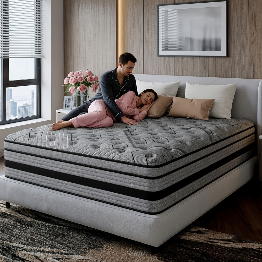 12"/14" Gel Memory Foam Hybrid Pocket Spring Twin Full Queen King Size Bed Mattress In A Box, Medium Firm Premium High Quality Innerspring Hybrid And Cooling Gel Memory Foam Mattress And Motion Isolation Fiberglass-free.8Inch Twin Size