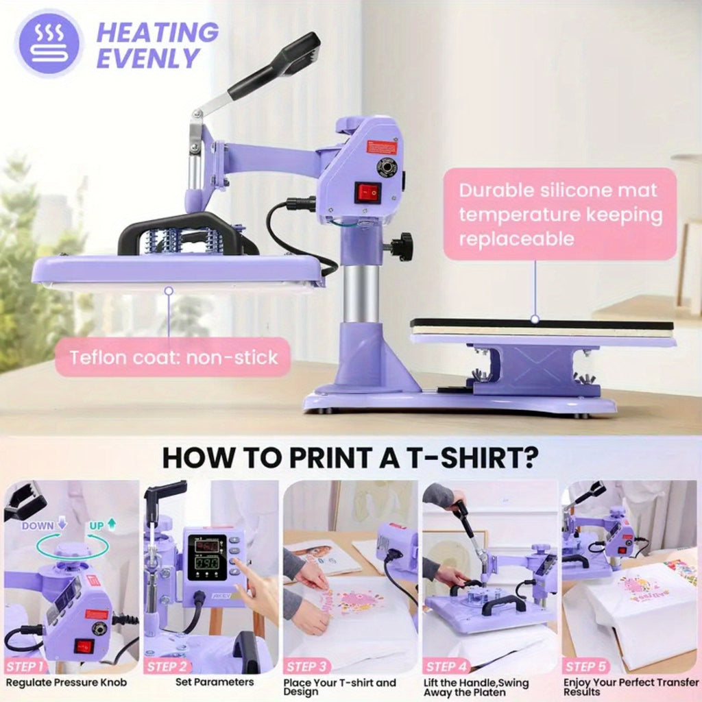 15"x15"/12"x15" - 8-in-1/5-in-1 Heat Press Machine Combo, Rotatable Design, Multi-Size Transfer Sublimation Combo, Suitable for T-shirts, Bags, Pillows, Hats, Beanies, Rollers - The 3-in-1 Automatic Hat Heat Press Can Only Press Hats