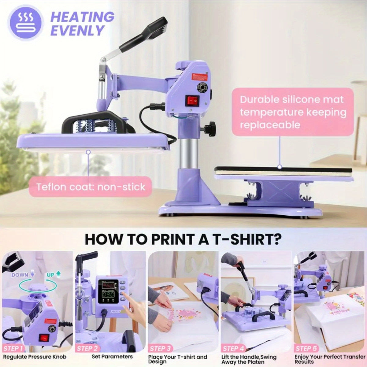 15"x15"/15"x12" - 8-in-1/ 5-in-1 Heat Press Machine Combo, Rotatable Design, Multi-Size Transfer Professional Sublimation Combination, Suitable for T-shirts, Bags, Pillows, Hats, Beanies, Roller - 3in 1 Auto Hat Press Can Only Press Hats