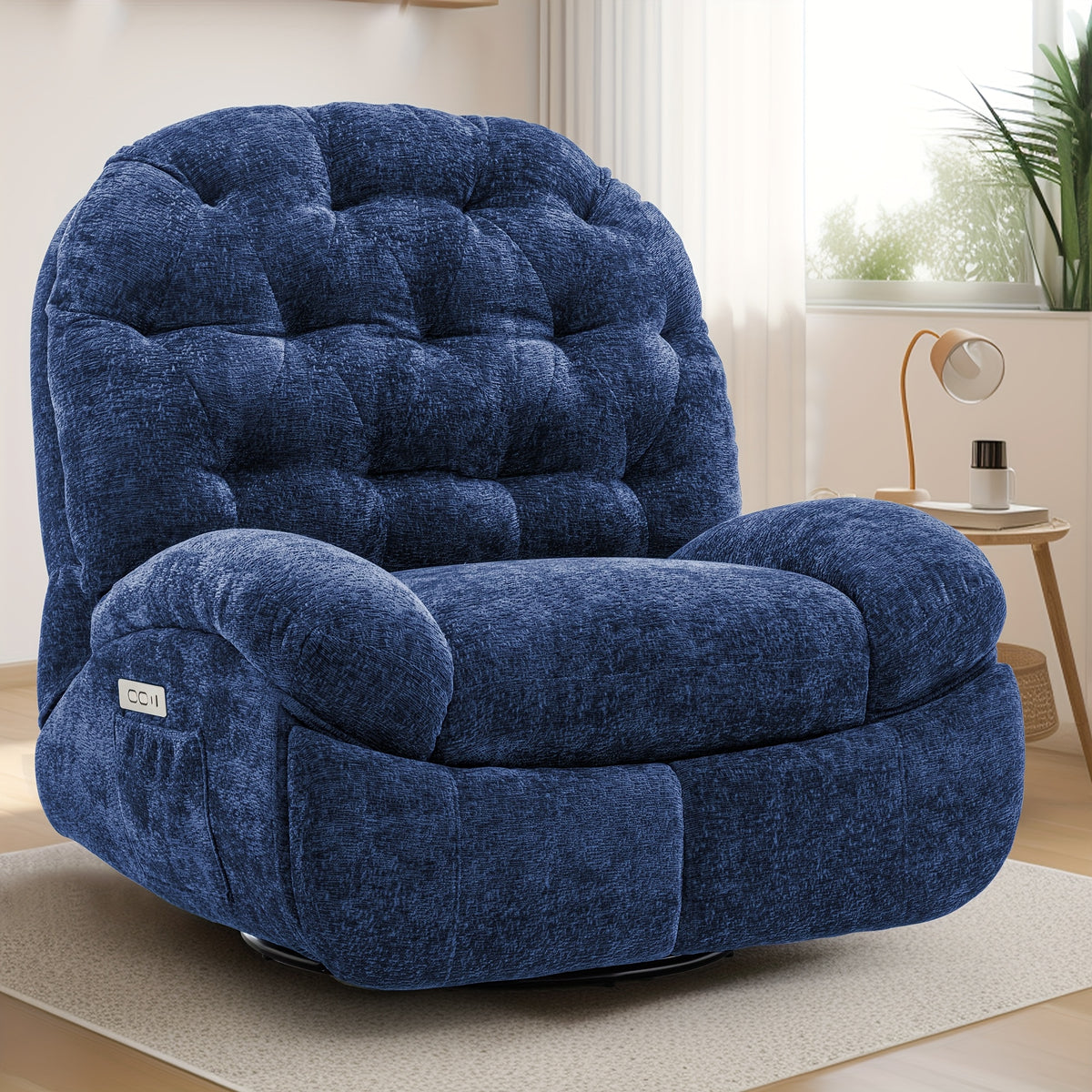 Living Room Swivel Recliner, Adult Electric Recliner with USB Ports and Side Pocket Storage, Comfortable Soft-shell Rocking Chair, Chenille Material Large-seat-width Recliner for the Living Room, Generously Wide Seating, a Fine Gift
