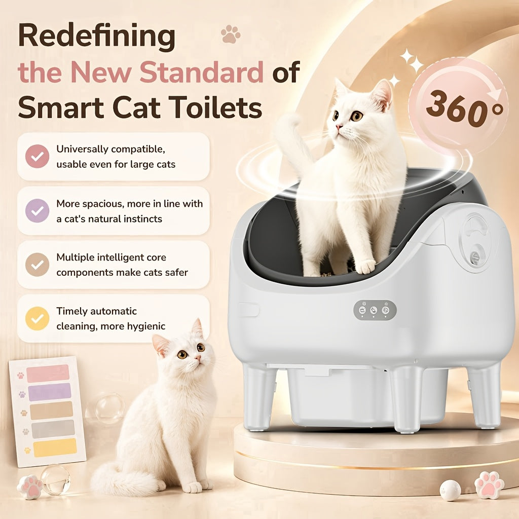 [Self-Cleaning Litter Box] Extra-Large Smart Self-Cleaning Litter Box with Built-In Sterilizing Light for Double Deodorization, Large-Capacity Waste Tray, 14-Day Automatic Cleaning, Open Design, Ideal Choice for Busy Households, Without Battery