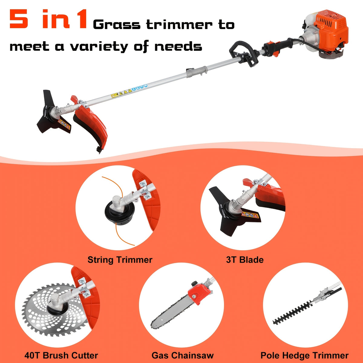 5-in-1 52cc Lawn Mower, Multifunctional Gasoline Lawn Mower, Small Household Irrigation Lawn Mower, Foldable Handheld Lawn Mower/wheel Edge Machine/mini Lawn Mower, Suitable for Lawns