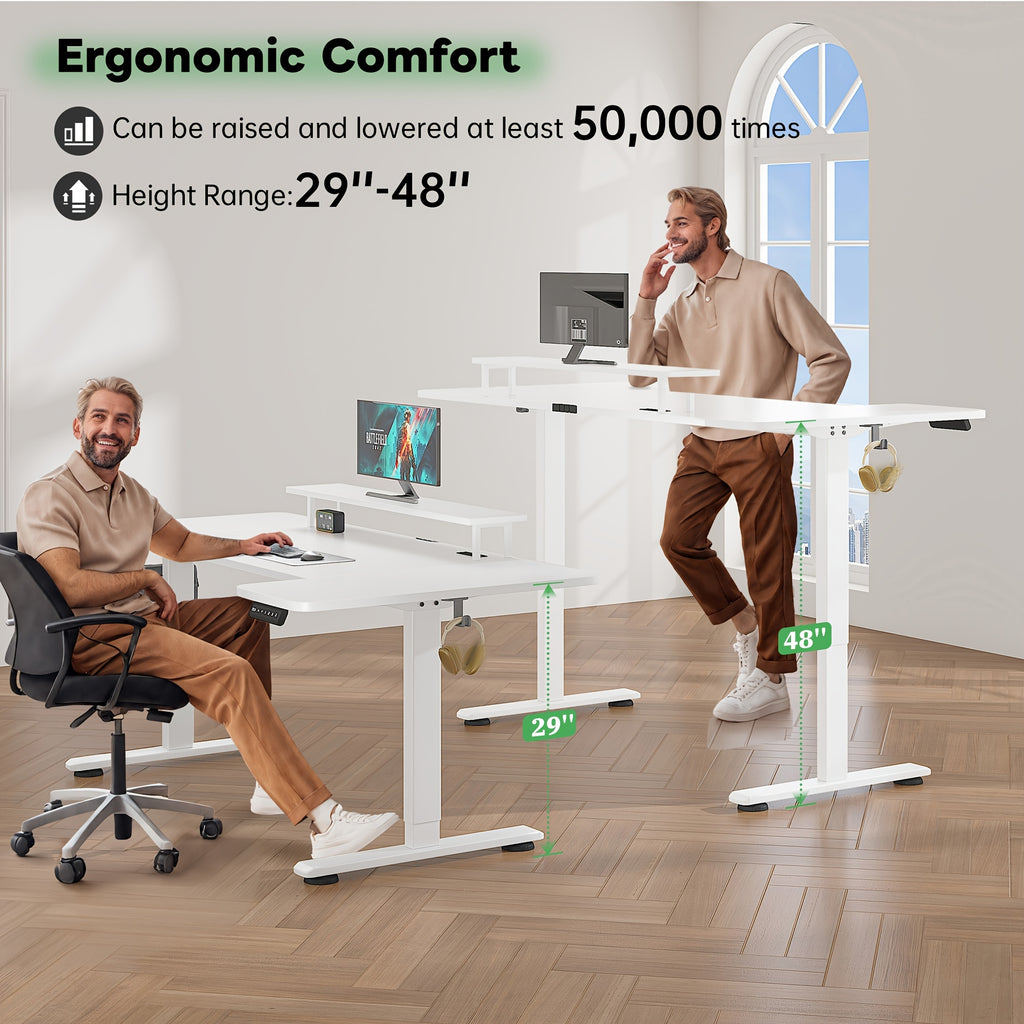 71 X 36 Standing Desk Electric Adjustable Height Desks, Home Office Desks with Cable Management, Monitor Stand, 2 Hooks, 5 Power Outlets, 3 Memory Adjustable Height Computer Desk