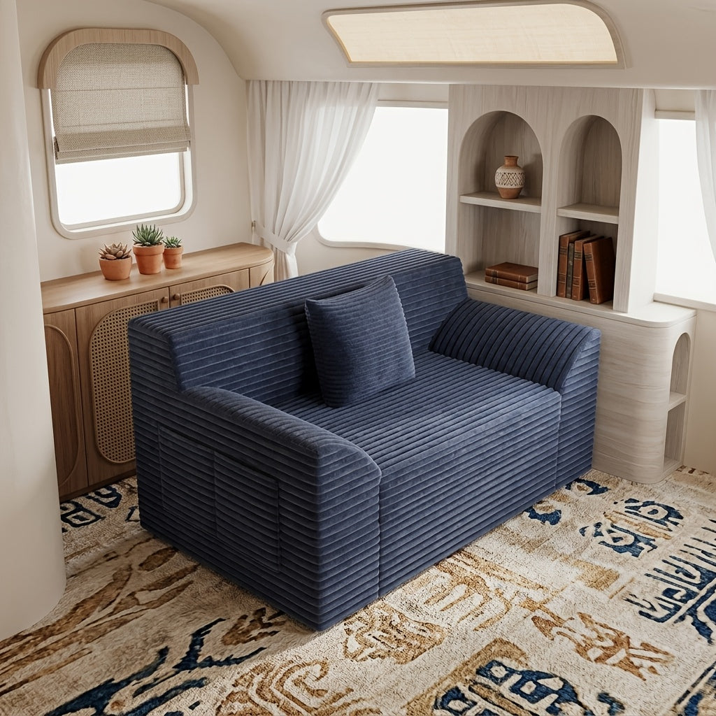 RV Corduroy Sofa in 42-Inch or 70.8-Inch Sizes, No-Assembly Plush Deep-Seat Couch for Camper or Home