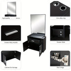 Wall-Mounted Salon Station for Hairdressing, Featuring a Mirror, One Drawer, One Storage Cabinet, And Two Hairdryer Holders, Suitable for Beauty Salons, Personal Studios, And Hair Salons - Black