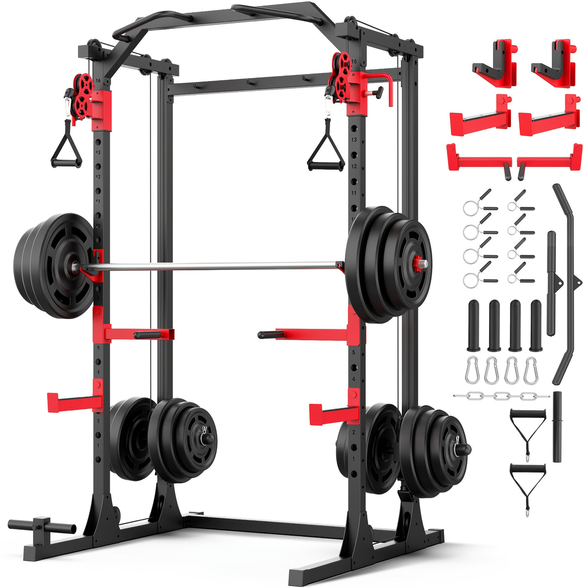 Power Cage, Multi-Functional Power Racks for Home Gym with Dual Pulley Systems, 2000 LBS Weight Capacity Fitness Squat Rack for Strength Workout with More Training Attachment Optional Weight Bench Weight Plates and Barbells Not Included