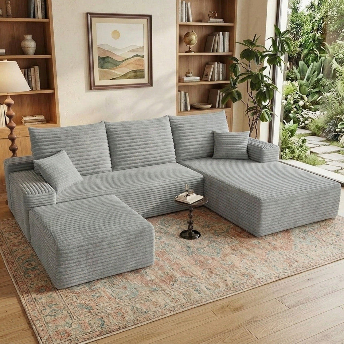 U-Shaped Modular Sofa Set with Bone-Free Cloud Cushions for Minimalist Living Rooms and Apartments