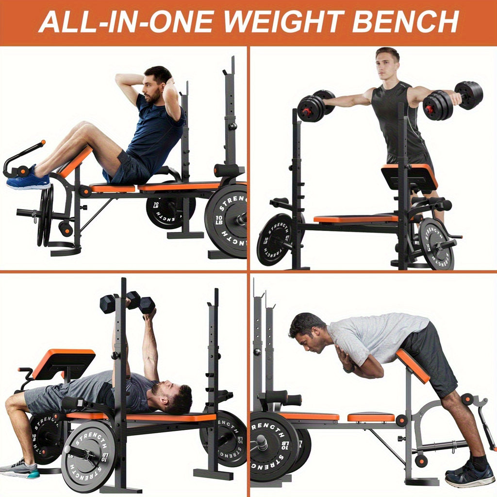 6-In-1 Heavy Duty Weight Bench Set with Adjustable Squat Rack, Leg Developer, And Preacher Curl Pad | Professional & Foldable for Full Body Workout | 600Lbs Capacity for Strength Training