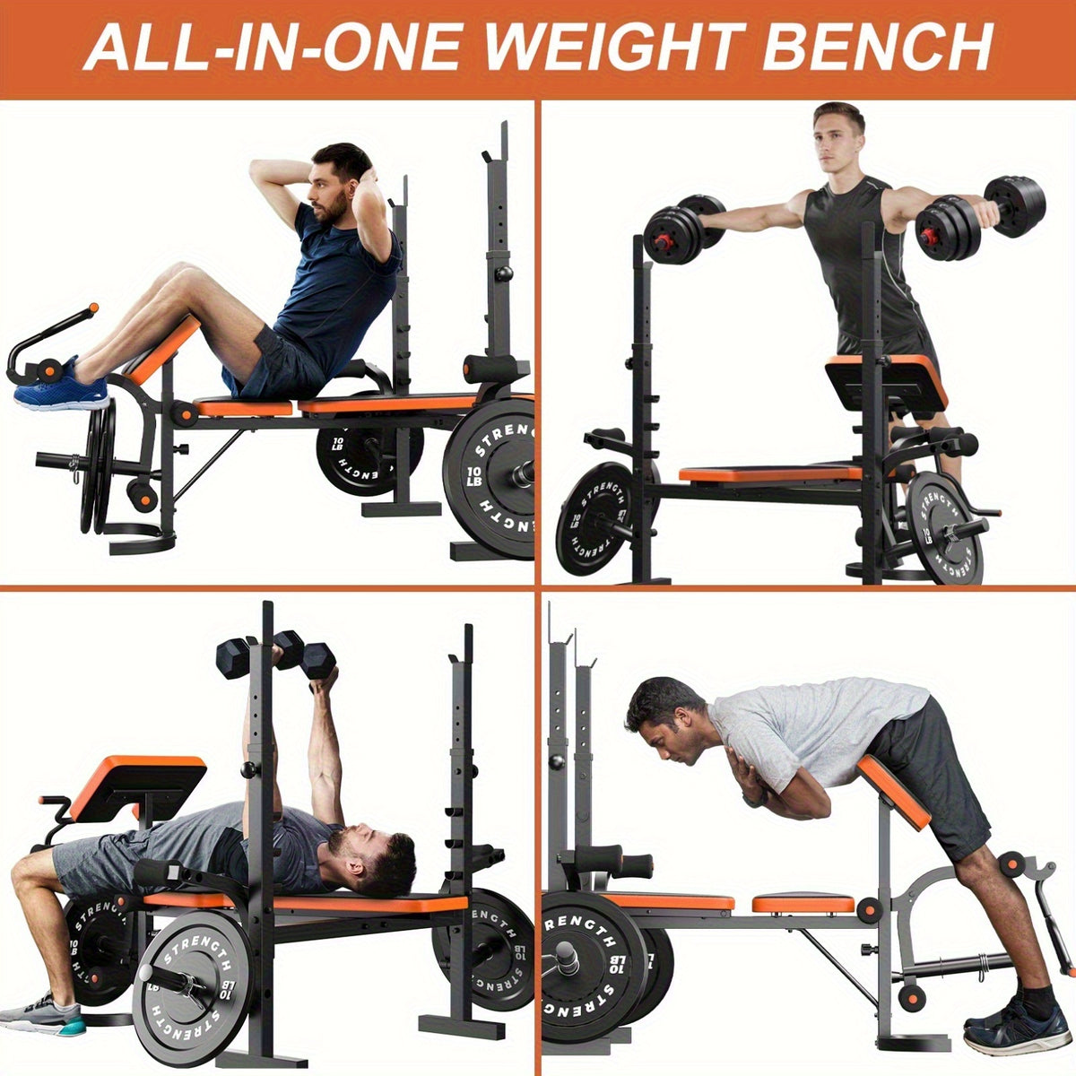 6-In-1 Heavy Duty Weight Bench Set with Adjustable Squat Rack, Leg Developer, And Preacher Curl Pad | Professional & Foldable for Full Body Workout | 600Lbs Capacity for Strength Training