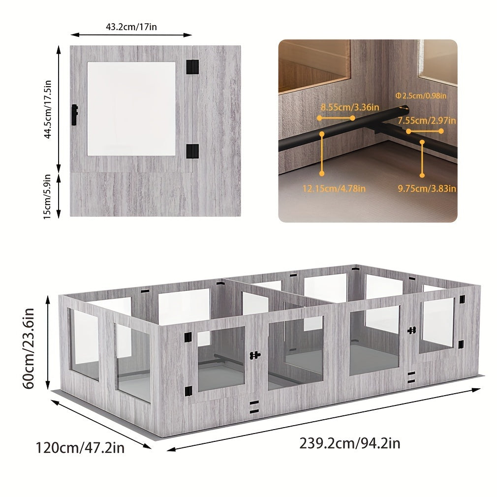 XXL 14-Panel Dog Playpen & Whelping Box with Tempered Glass, Sturdy MDF Construction, and Safety Rails - Spacious Indoor/Outdoor Pet Enclosure for Dogs and Puppies, Puppy Playpen