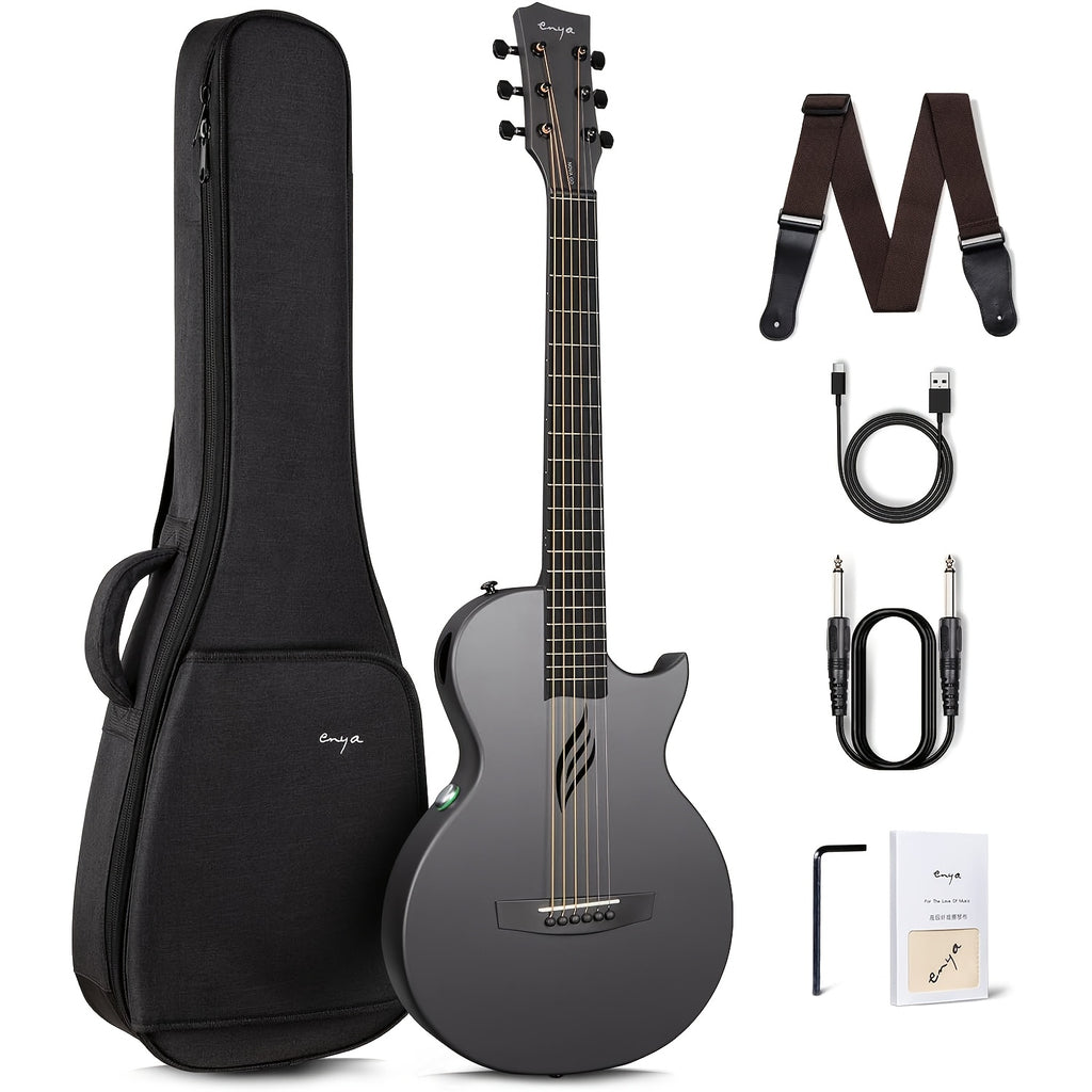 Enya NOVA Go SP1 Carbon Fiber Acoustic Electric Guitar with Smart Acousticplus 35 Inch Travel Acustica Guitarra Starter Bundle Kit of Gig Bag, Strap, Strings, Charging Cable, Instrument Cable Used-Like New