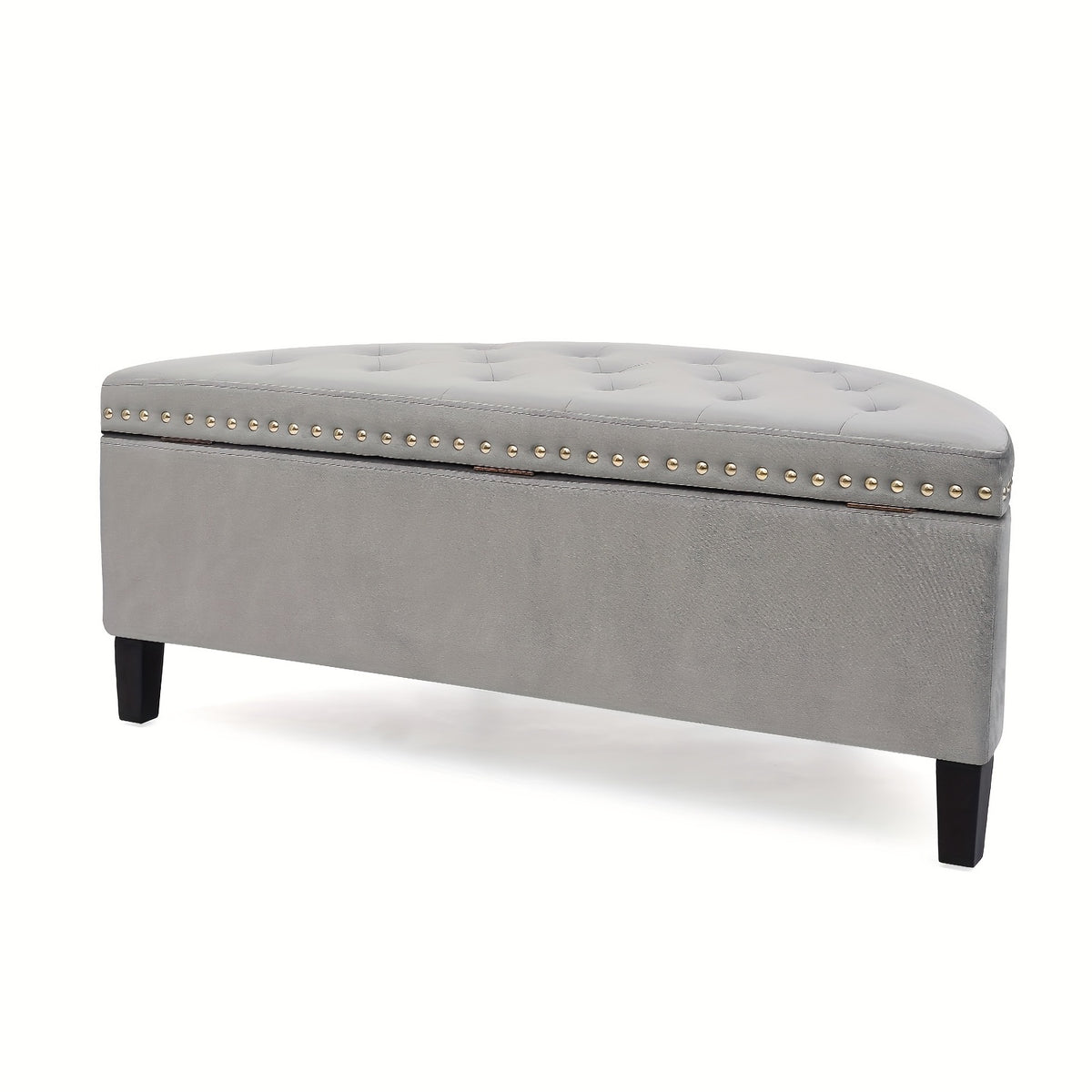 43.5" Velvet Storage Bench with Button Tufting Rivet Details Half Moon Ottoman for Living Room, Bedroom, Or Entryway Sturdy Hardwood Frame, Hidden Storage, Elegant Design, Living Room Seating Elegant Velvet Bench Velvet Upholstery, Bench for Bedroom