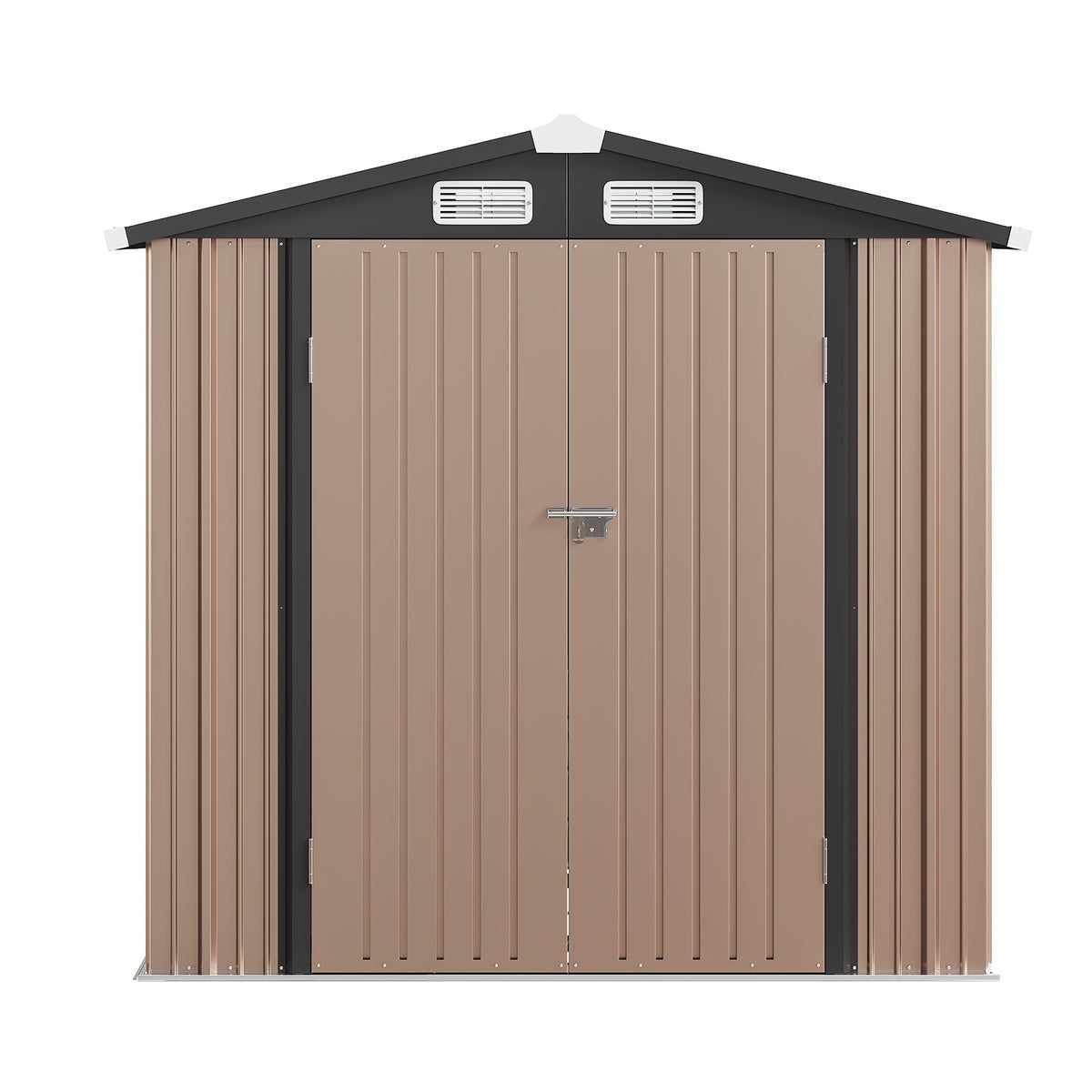 6X4/8X6/10X8/10X12Ft Gable Roof Metal Storage Shed, Heavy Duty Outdoor Garden Shed with Lockable Doors And Vents, Weather-Resistant Utility Shed for Backyard Tools, Brown/Black