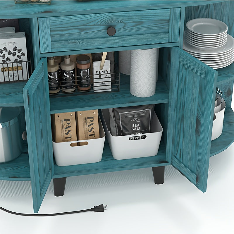 Sideboard Buffet Cabinet, Freestanding Kitchen Cabinet with Storage, Accent Coffee Bar Cabinet with Doors, Vintage Blue