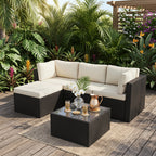 Outdoor Patio Sofa Set in L-Shaped 5- or 6-Piece Design for Backyard and Poolside Lounging