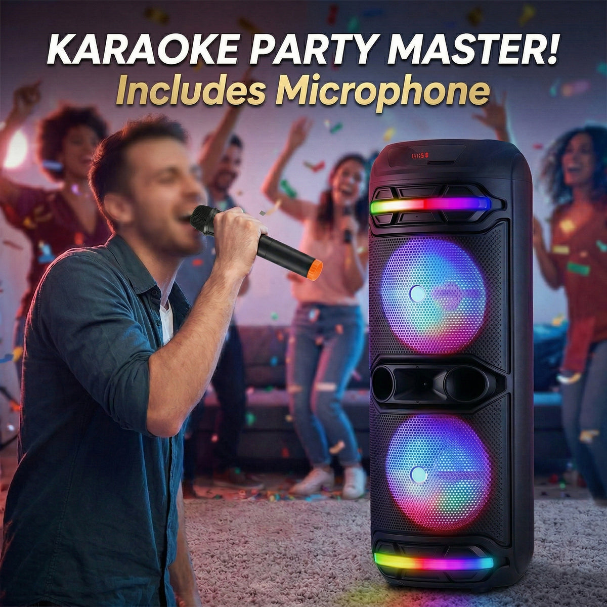 Portable Bluetooth Party Speaker with Dual 12" Woofer, Heavy Bass PA System with Remote & Microphone, USB/SD/FM/AUX Support, Powerful Sound for Home, Outdoor Parties, Karaoke & Events