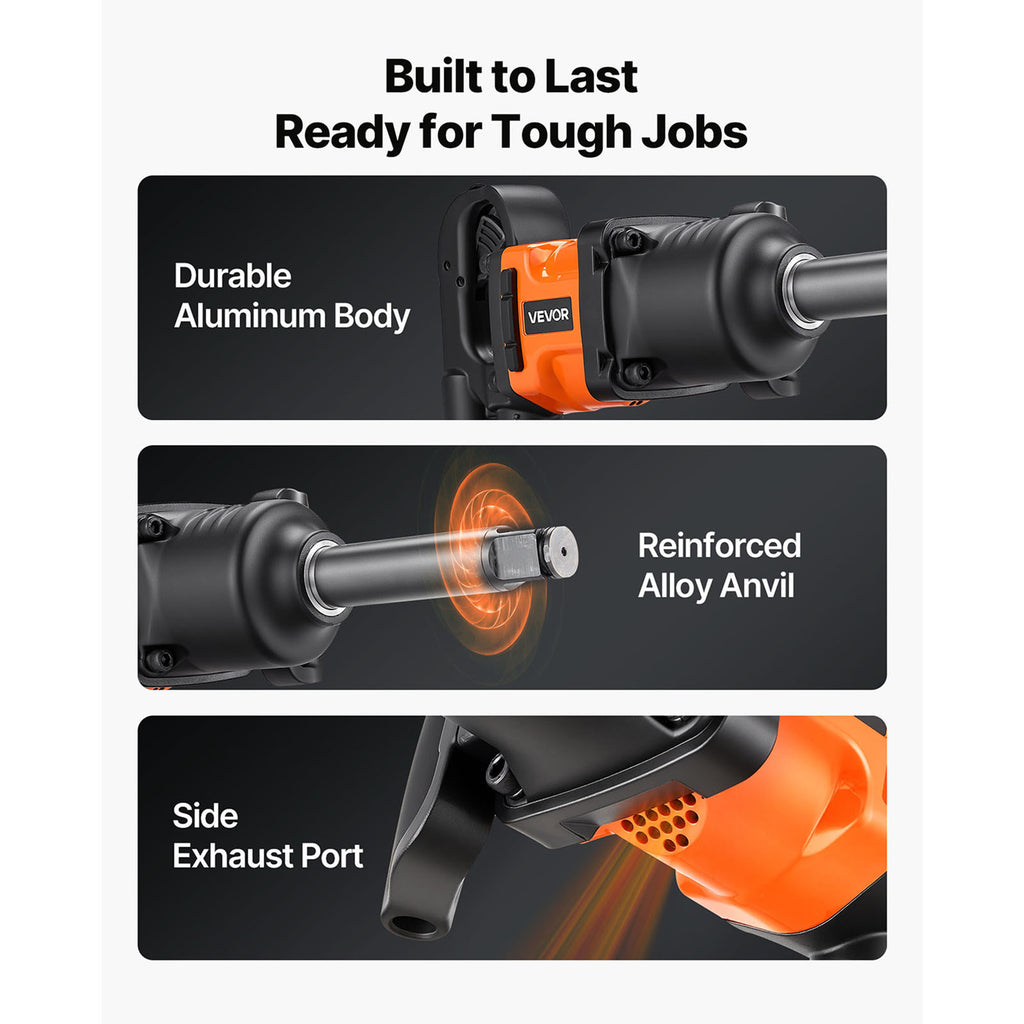 VEVOR 1-Inch Air Impact Wrench Up to 1800 ft-lbs Pneumatic Gun 6000RPM 6-Speed