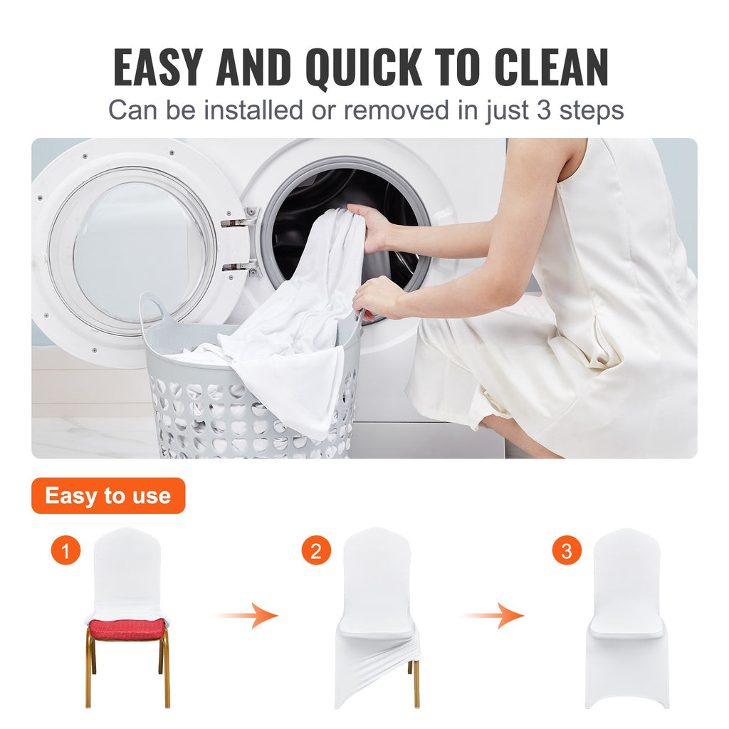 VEVOR White Chair Covers Polyester Spandex Chair Cover for Party Wedding Banque Chair Covers,100 Pcs, Arched-Front Chair Cover
