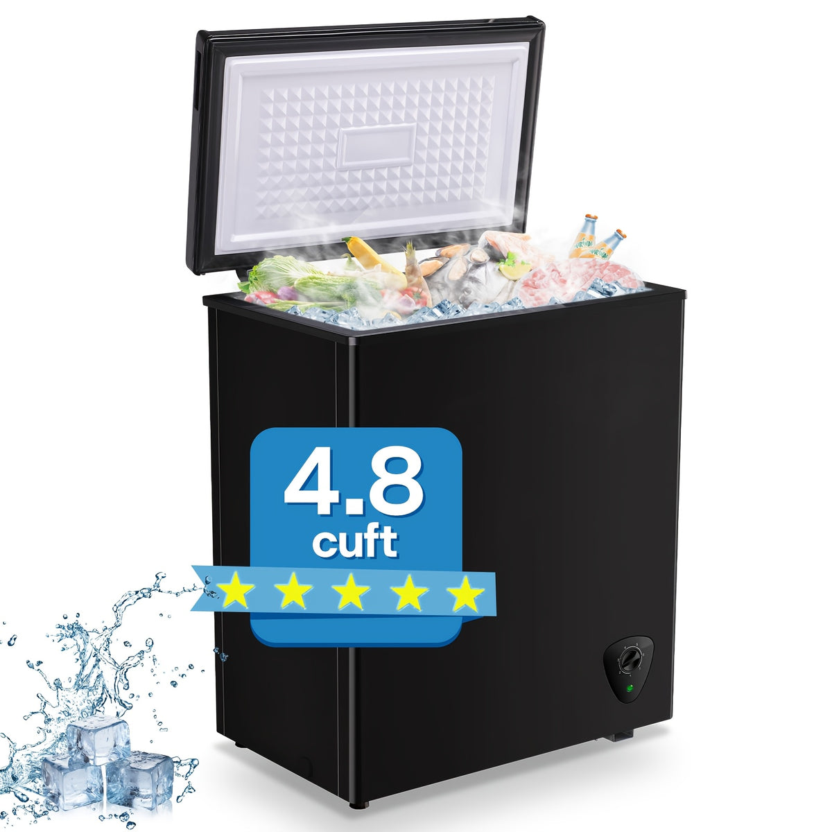 [Large Chest Freezer] Chest Deep Freezer, Large Freestanding Chest Freezer With 7 Level Adjustable Thermostat, Compact Top-Opening Deep Freezer With Removable Storage Baskets, Black