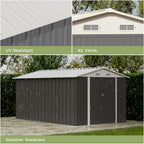 GUNJI 8 X 12ft Outdoor Metal Storage Shed, Garden Shed with 2 Shelves, Tool Sheds for Backyard Garden Patio Lawn