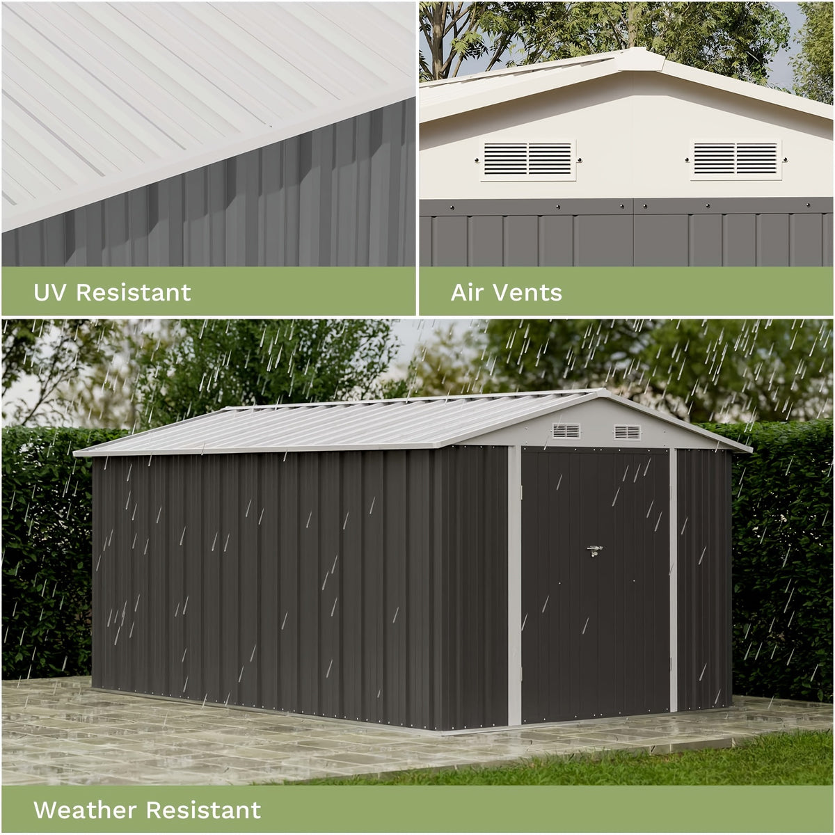 GUNJI 8 X 12ft Outdoor Metal Storage Shed, Garden Shed with 2 Shelves, Tool Sheds for Backyard Garden Patio Lawn