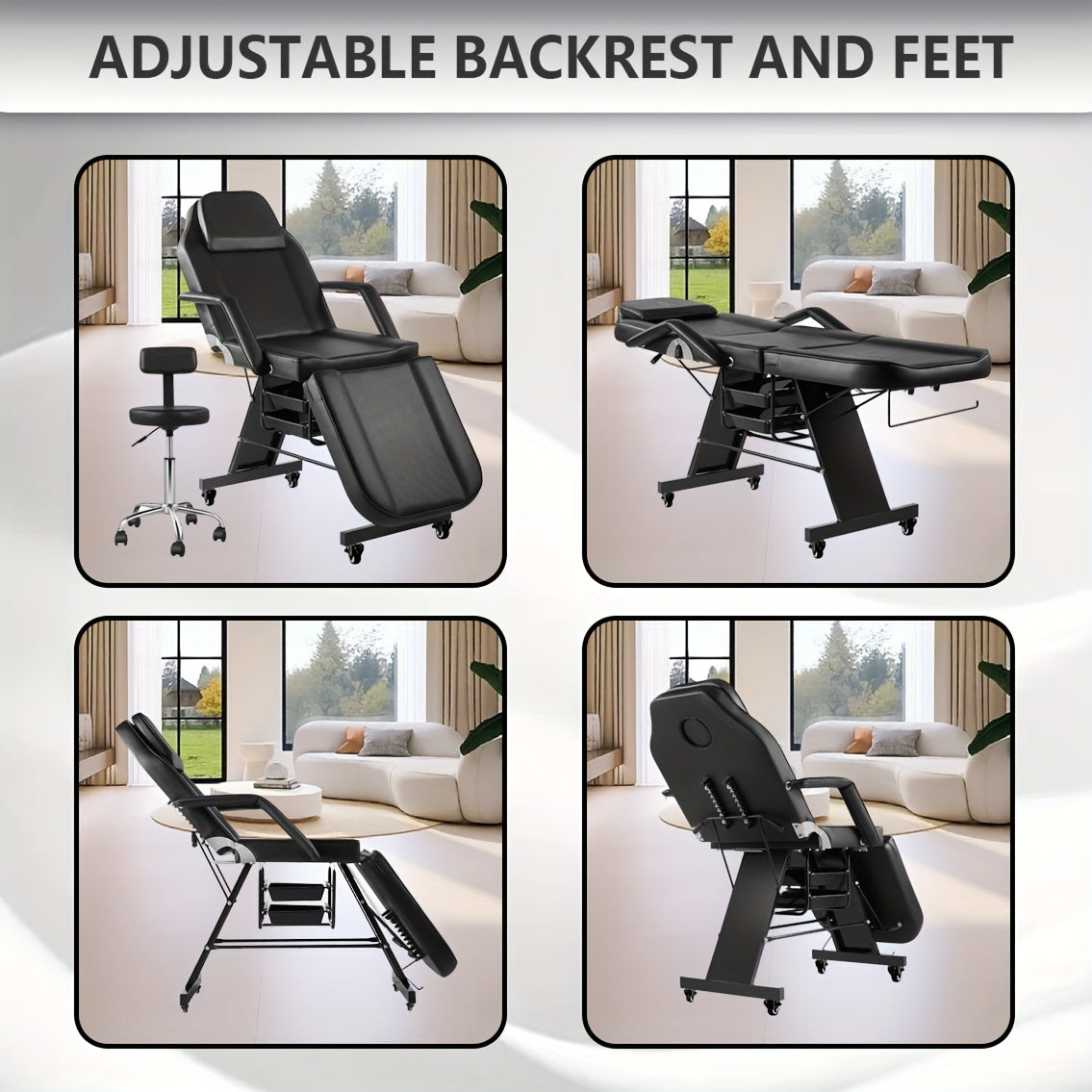 Facial Chair with Wheel Tattoo Chair for Client Beauty Chair Artist Spa Bed Removable Headrest for Client, Esthetician, Artist, Lash Bed Black
