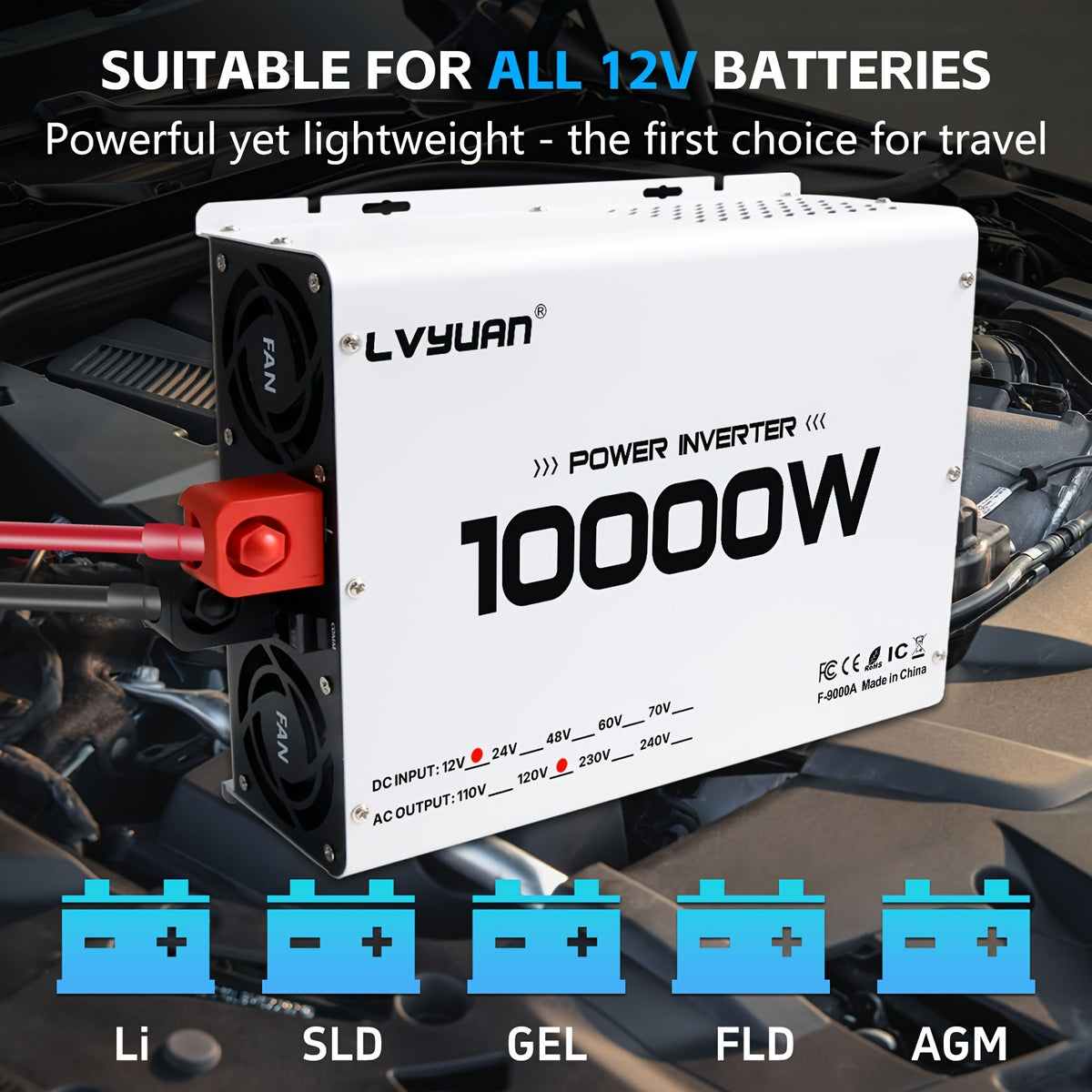 LVYUAN Power Inverter, 10, 000 W (Peak), 12V DC to 110V/120V AC Converter, Suitable for Homes, Rvs, Boats, Off-Grid Solar Systems, And Vehicles. Features USB Charging Ports, 4 AC Power Outlets, Dual USB Ports, an LCD Display, And A Remote Control