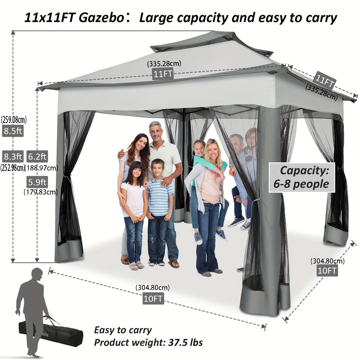 Tooluck 10X10Ft Outdoor Gazebo with Mosquito Netting And Double Roof, Easy Set Water-Resistant Metal Gazebo with Alloy Frame, for Gardens, Lawns & Backyard