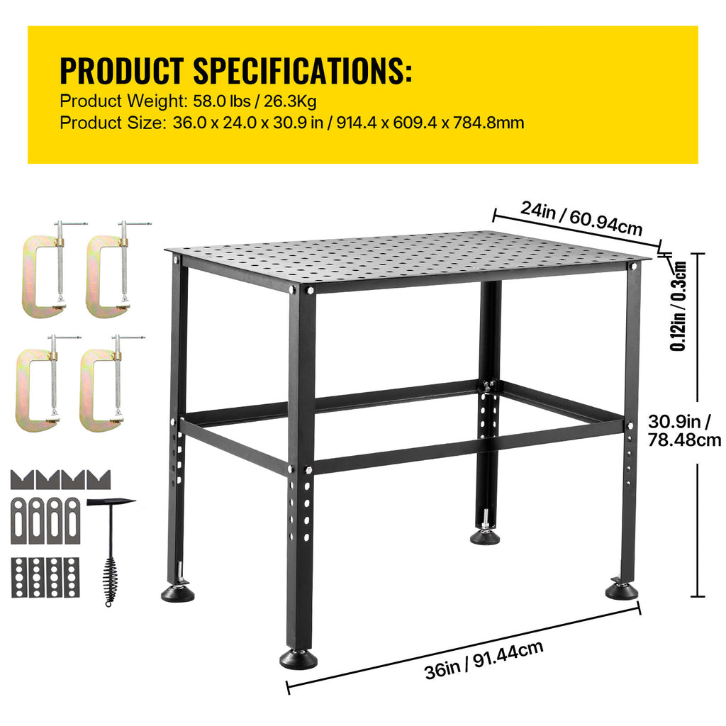 VEVOR Welding Table 36" x 24" 800LBS Welding Workbench Table with Fixture Holes