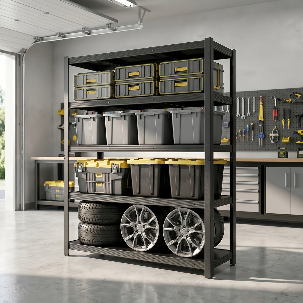Heavy-Duty 5-Tier Metal for garage Storage Shelving, 55" W X 84" H X 24" D, Adjustable Storage Rack, 3000 LBS Load Capacity, Easy to Assemble. Ideal for Garages, Pantries, Closets Or Offices, Perfect for Garage Expansion, Multi-Purpose Storage Unit